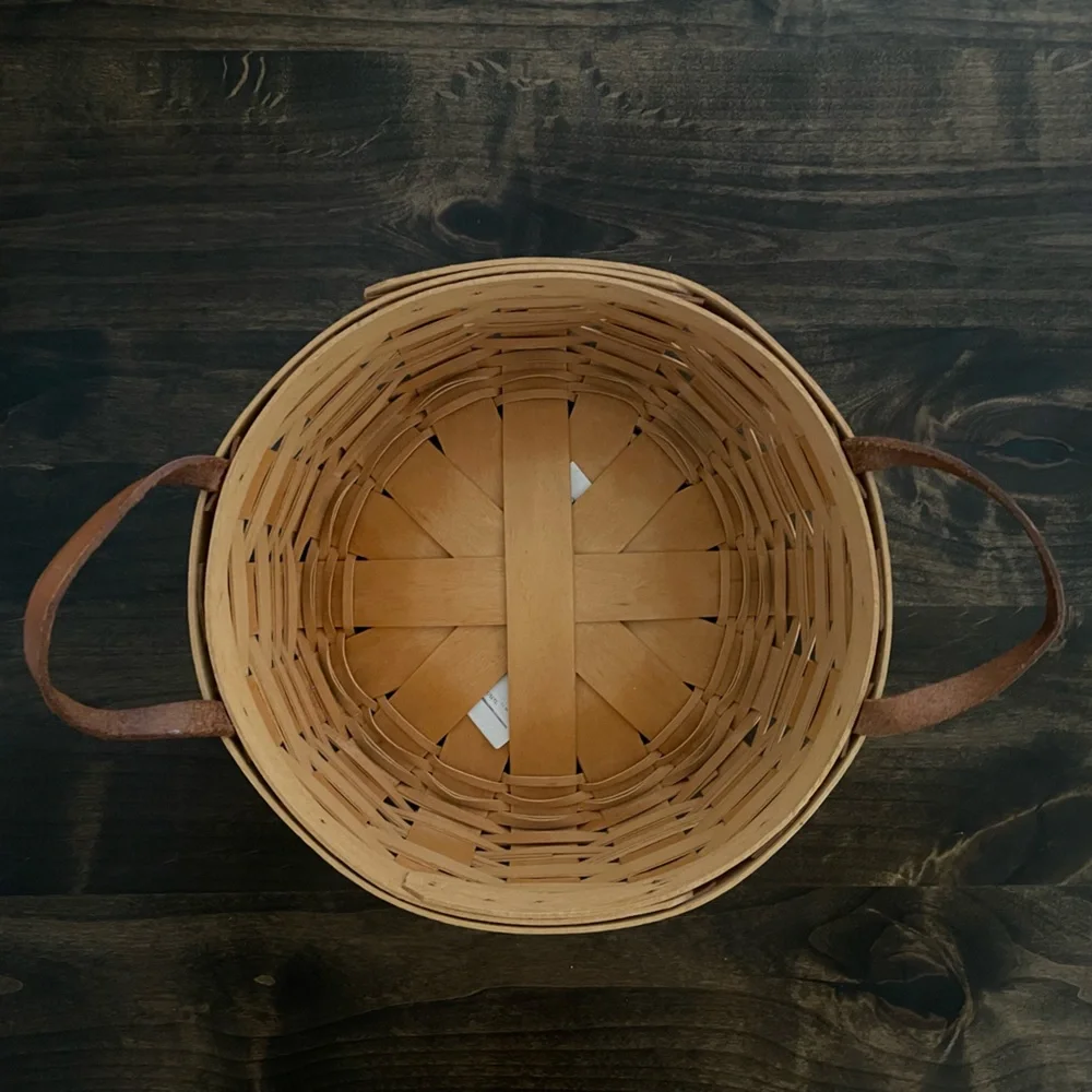 Longaberger Round Basket With Leather Handles 1996